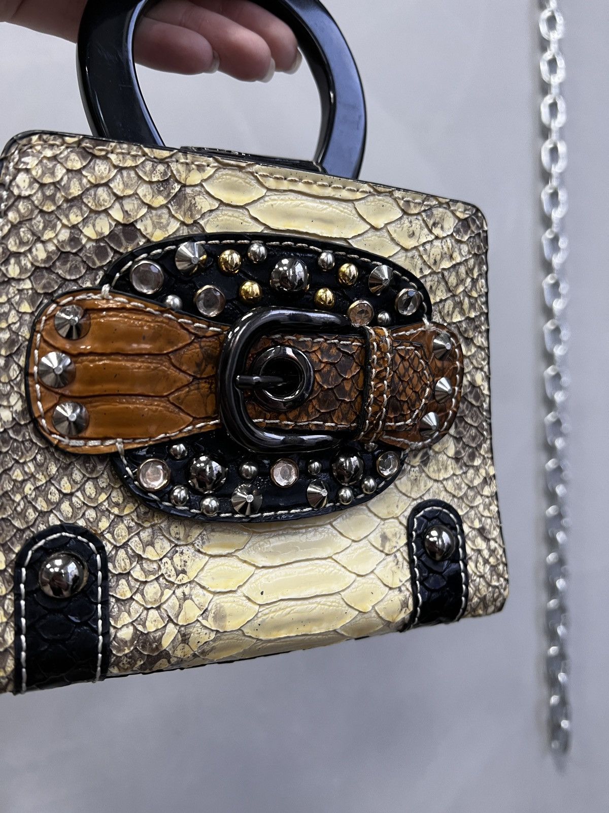 Mini bag crocodile leather studded GUESS metal chain