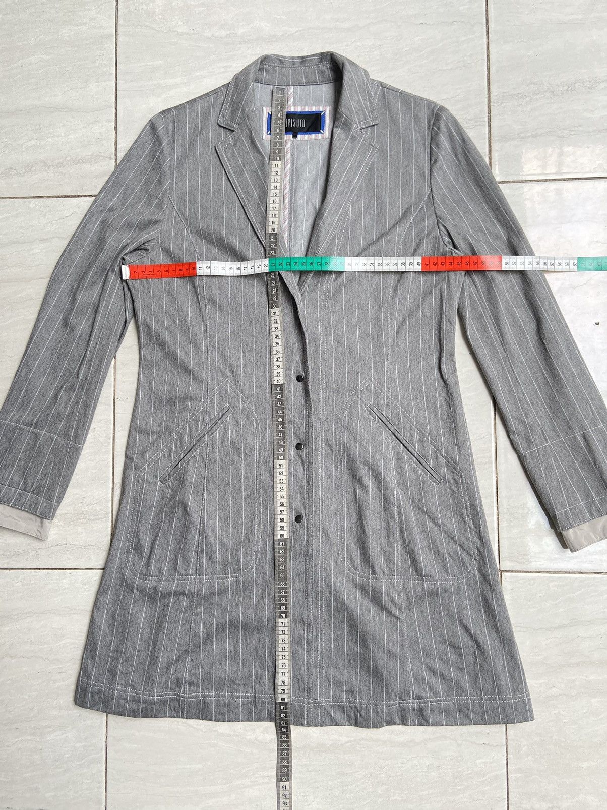 Designer × Japanese Brand IVISUTO Grey Striped Blazer Size 46L - 7 Thumbnail