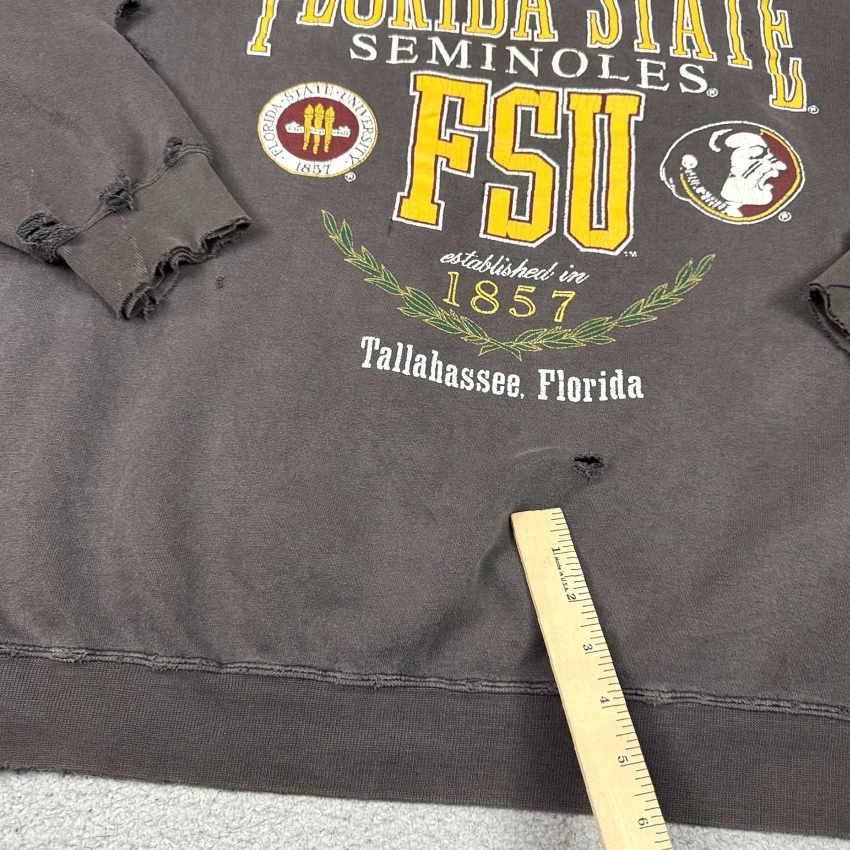Vintage VINTAGE Florida State University Sweatshirt Mens XL Gray FSU Seminoles Distressed Thrash Size US XL / EU 56 / 4 - 7 Thumbnail