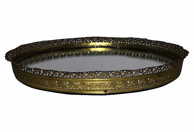 Designer Round Brass Filigree Mirrored Tray Size ONE SIZE - 2 Thumbnail