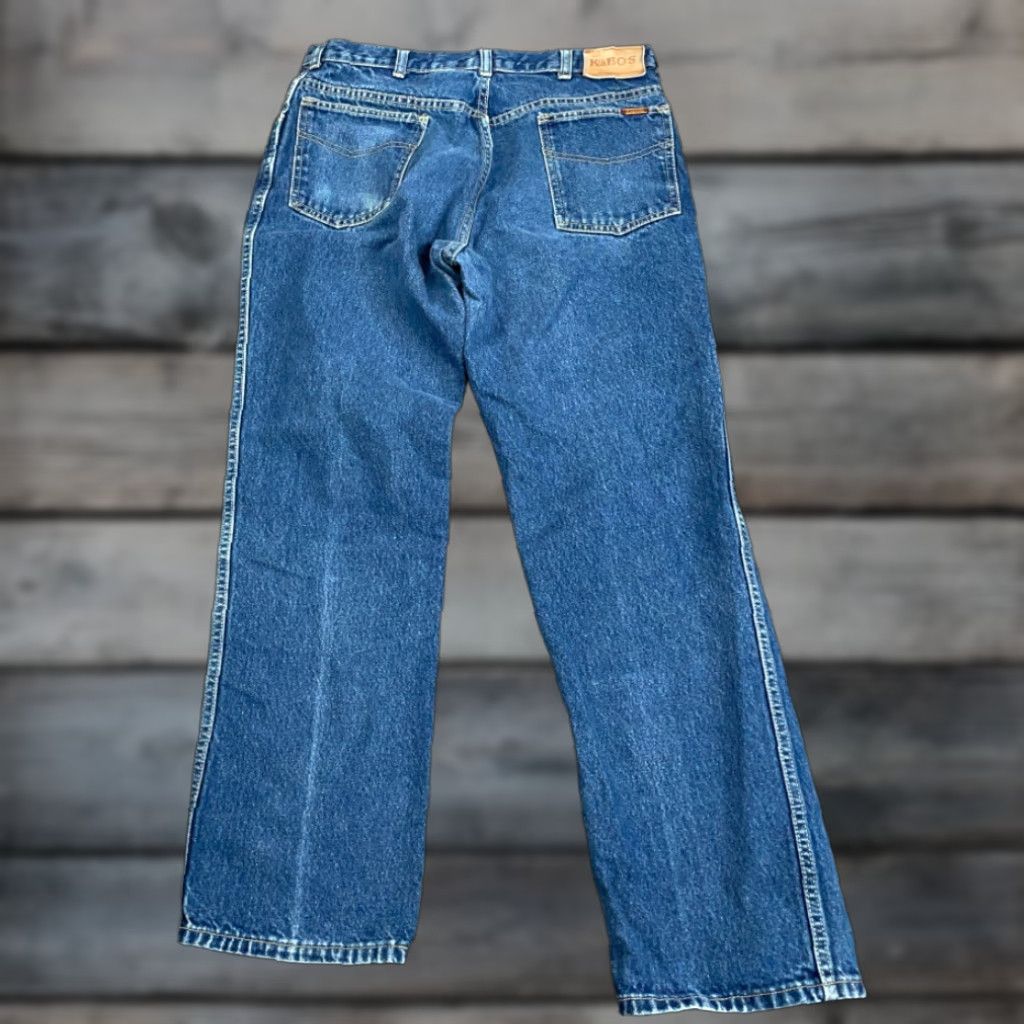 Denime VINTAGE Kabos Denim Jeans Men 32 x 30 Blue 90s Faded Tapered Leg USA Made Regular Rise 10-12 Zip Size US 32 / EU 48 - 1 Thumbnail