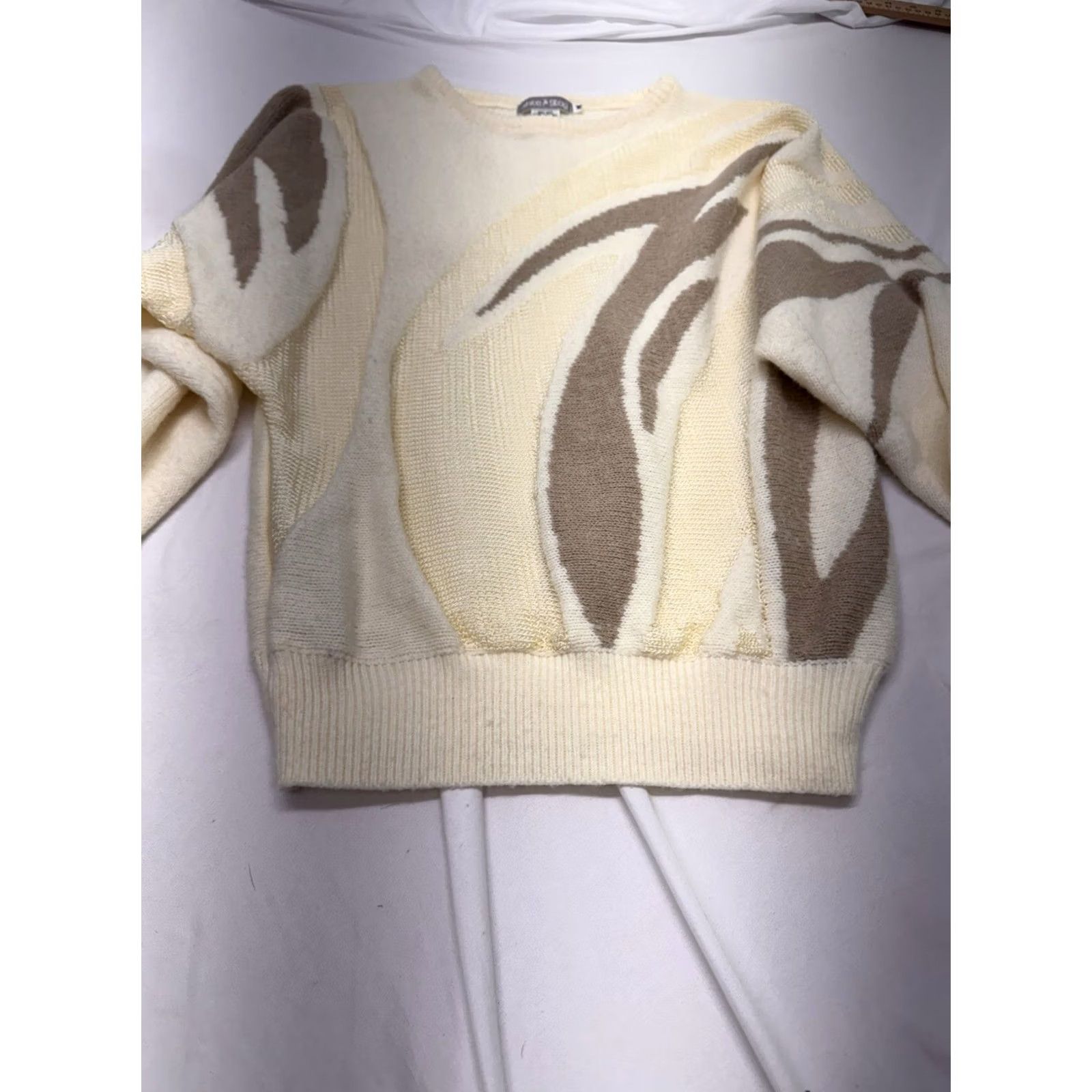 Vintage VINTAGE White Stag sweater Med Cream & Brown Cable Knitting Oversized 80's Size M / US 6-8 / IT 42-44 - 3 Thumbnail
