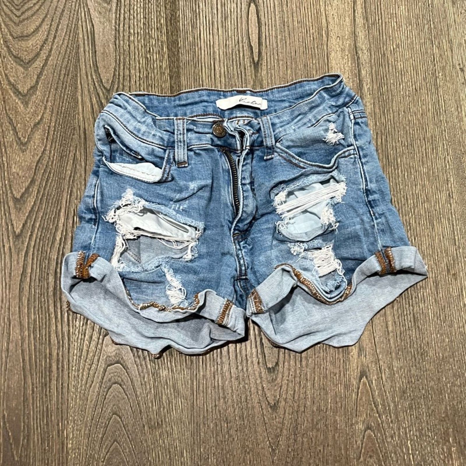 Vintage Kancan Women's Shorts Distressed Frayed Cuffed Hem Size 24 Size 24" / US 00 / IT 34 - 1 Thumbnail