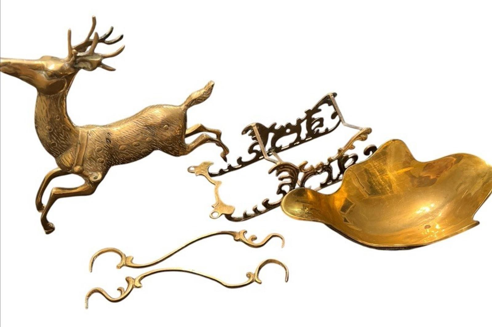 Designer Large Solid Brass Reindeer and Sleigh Holiday Decor Size ONE SIZE - 3 Thumbnail