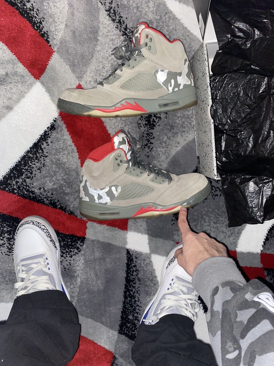 image of Jordan Nike Air Jordan 5 Retro Dark Stucco/university Red Shoes, Men's (Size 11)