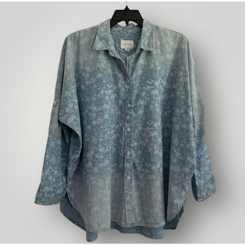 American Eagle Outfitters American Eagle Women's Palm Prints Chambray Shirt Small Size US S / EU 44-46 / 1 - 1 Thumbnail
