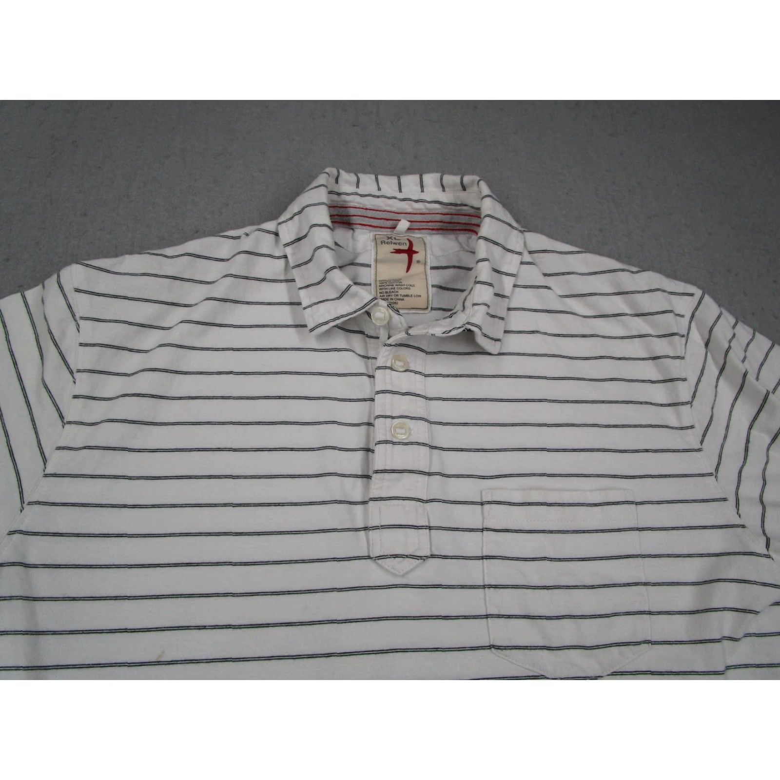 Relwen Relwen Polo Shirt Mens XL White Navy Stripe 100% Cotton Jersey Casual Pocket Size US XL / EU 56 / 4 - 2 Thumbnail