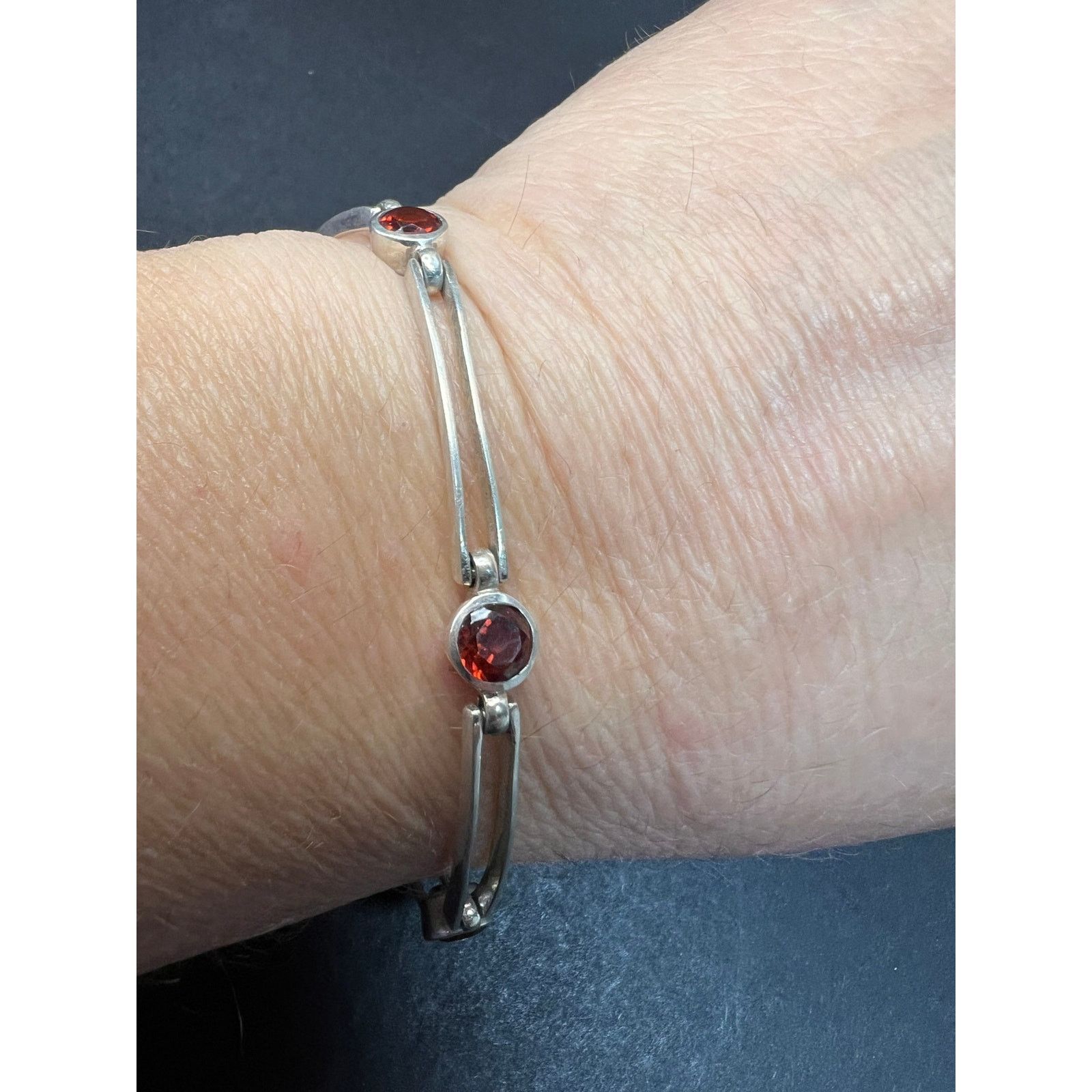 Other NEW sterling silver garnet station link bar bracelet Size ONE SIZE - 1 Thumbnail