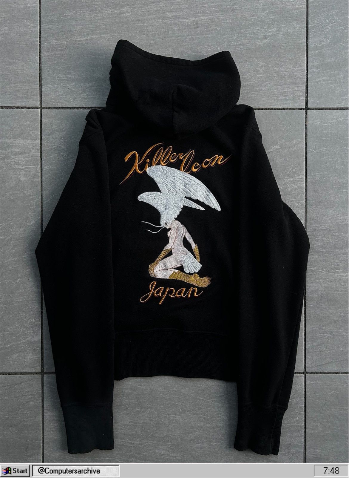 AW98 MORE FASTER ダークナイト　バイカラー　フーディー　1 Beauty Beast AW98 “More Faster” embroidered dark knight hoodie