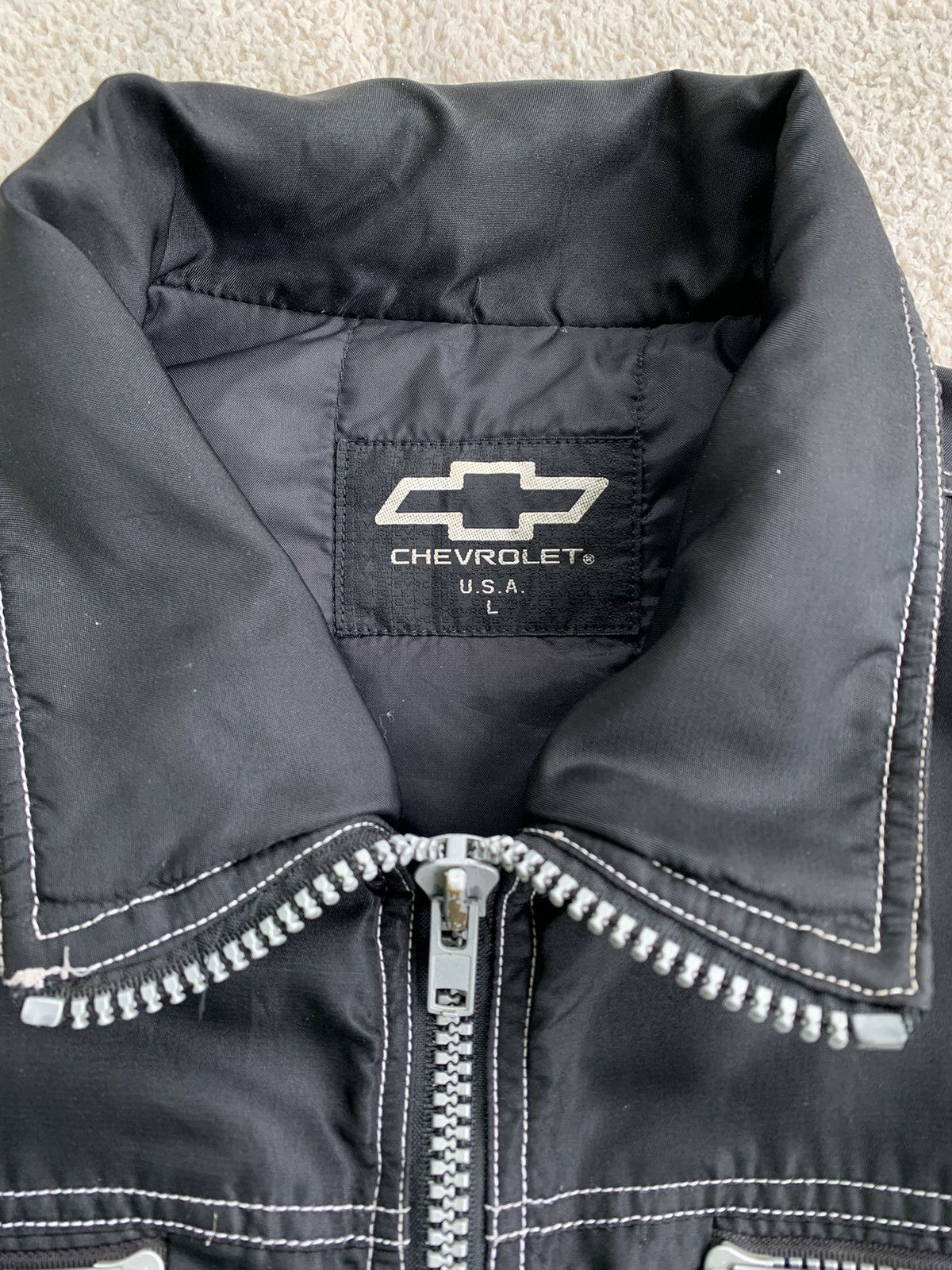 Japanese Brand × Vintage Vintage Chevrolet zipper Down Jacket Reflective striped Size US L / EU 52-54 / 3 - 11 Thumbnail