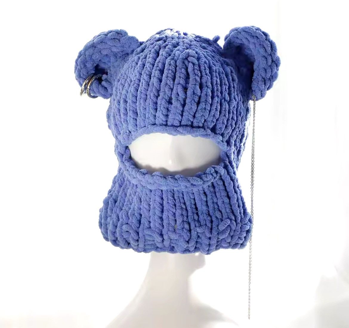 Japanese Brand Handmade Full Face Bear Ears Crochet Knitted Balaclava Hat Size ONE SIZE - 2 Thumbnail