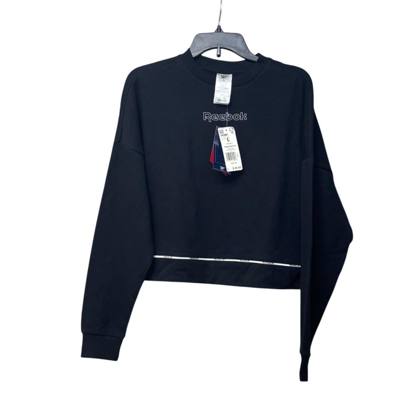 Reebok Reebok Women’s Piped Trim Cropped Sweatshirt, L, Black Size L / US 10 / IT 46 - 4 Thumbnail