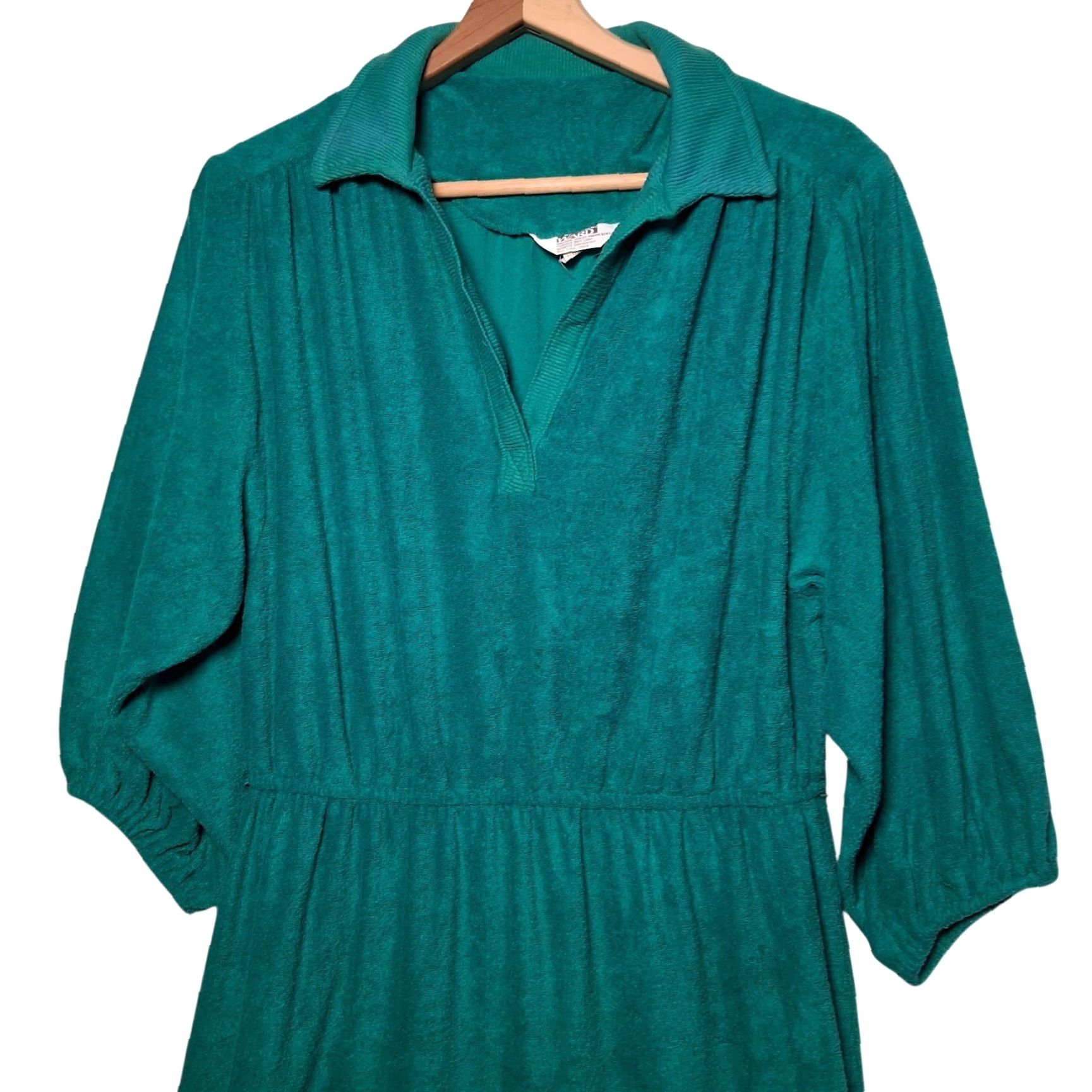 Vintage VINTAGE Montgomery Ward Dress Shirt Dress Jade Green 1970s Terry Cloth 18 Women’s Womens Size XXL / US 16-18 / IT 52-54 - 3 Thumbnail