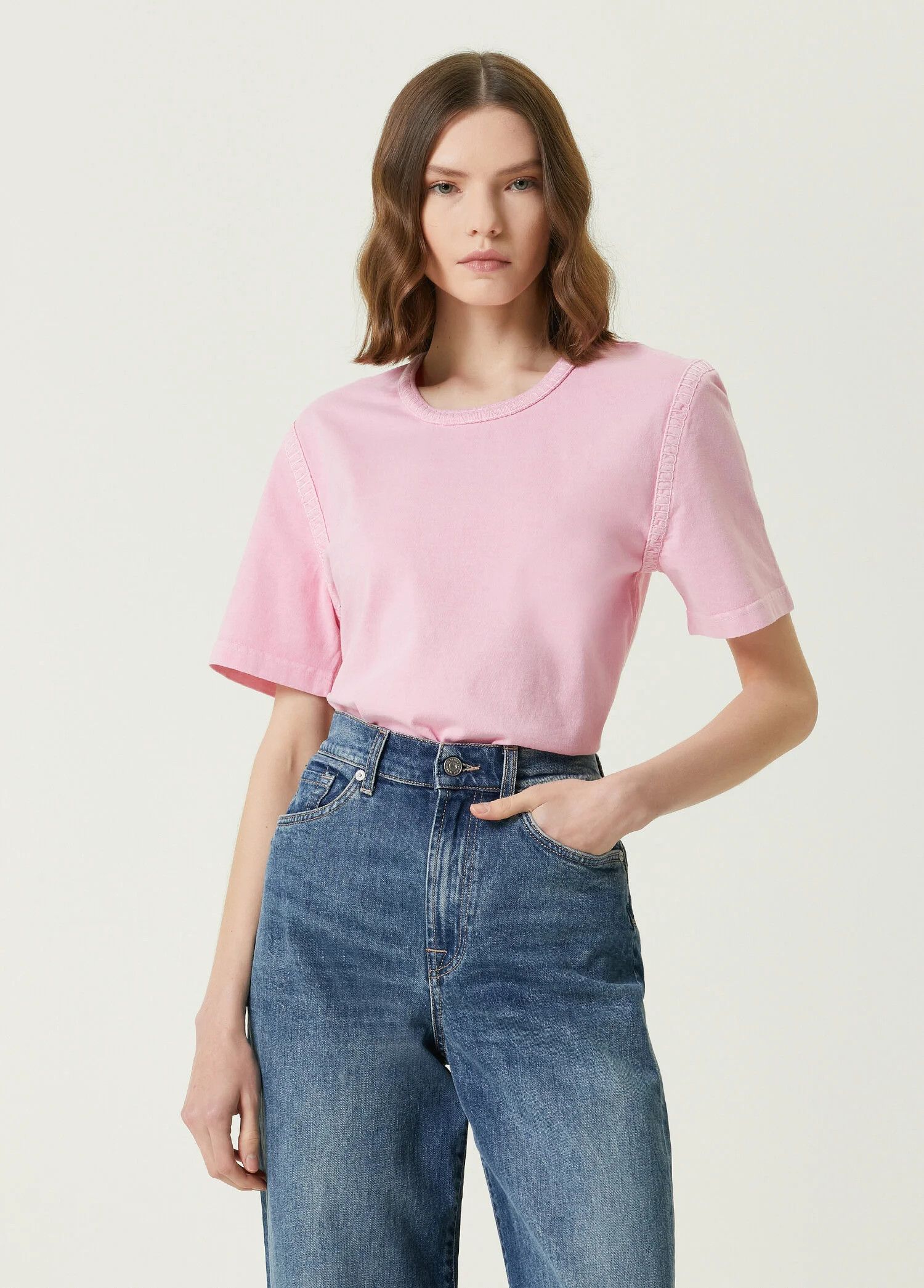 BOTTEGA VENETA Overlock light pink cotton t-shirt Large q