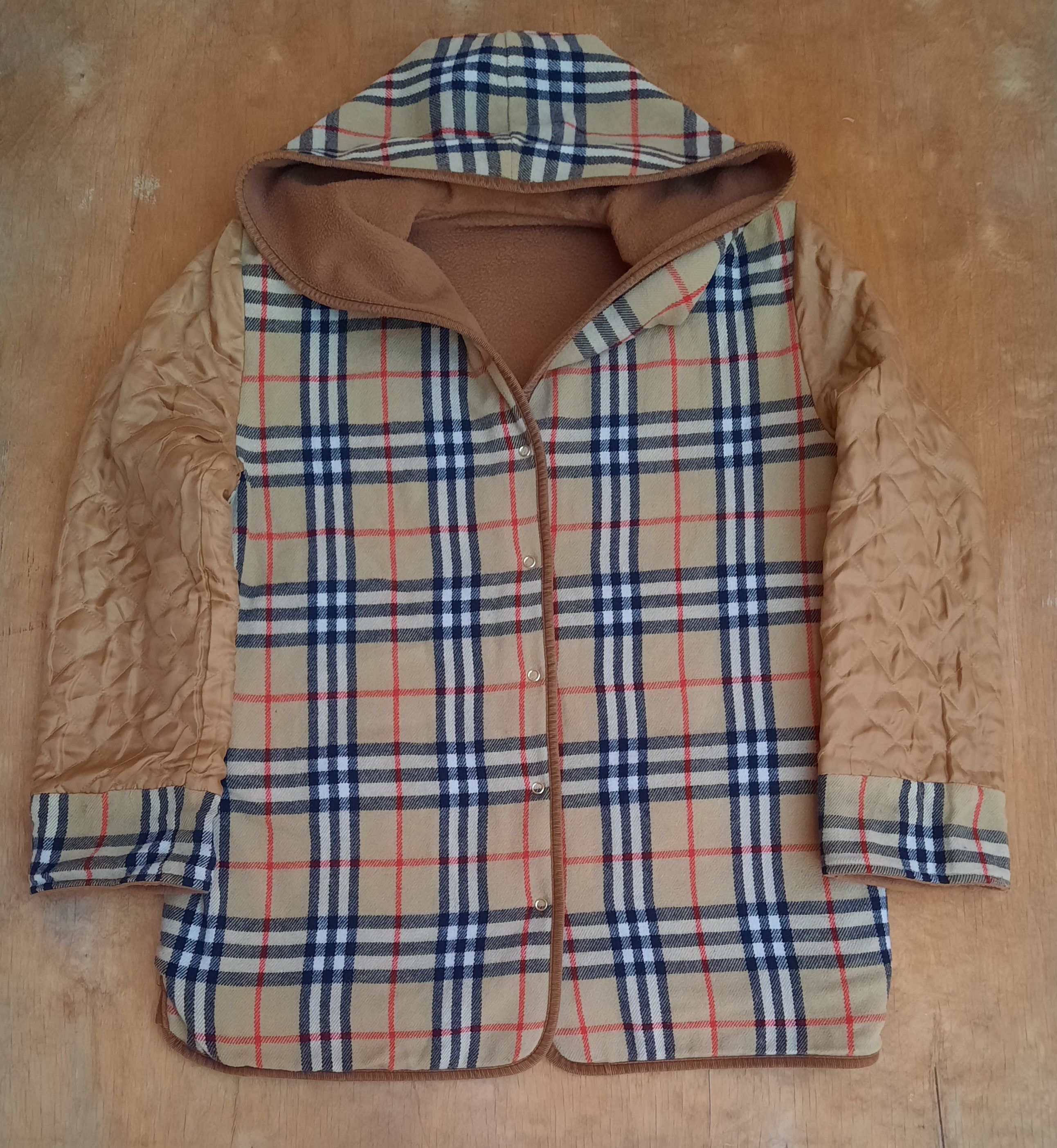 Burberry 90s Burberrys Wool Hooded Camel Coat Nova Check Lining Size US L / EU 52-54 / 3 - 7 Thumbnail