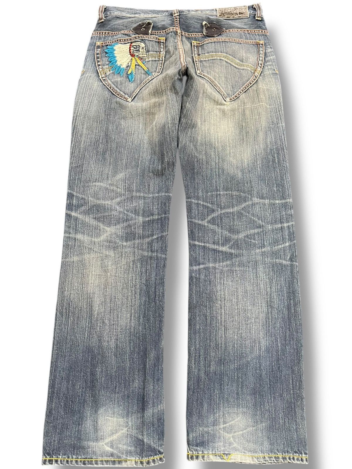Edwin Vintage Rush Hour Red Indian Embroidded Buckle Belt Denim Size US 33 - 1 Thumbnail
