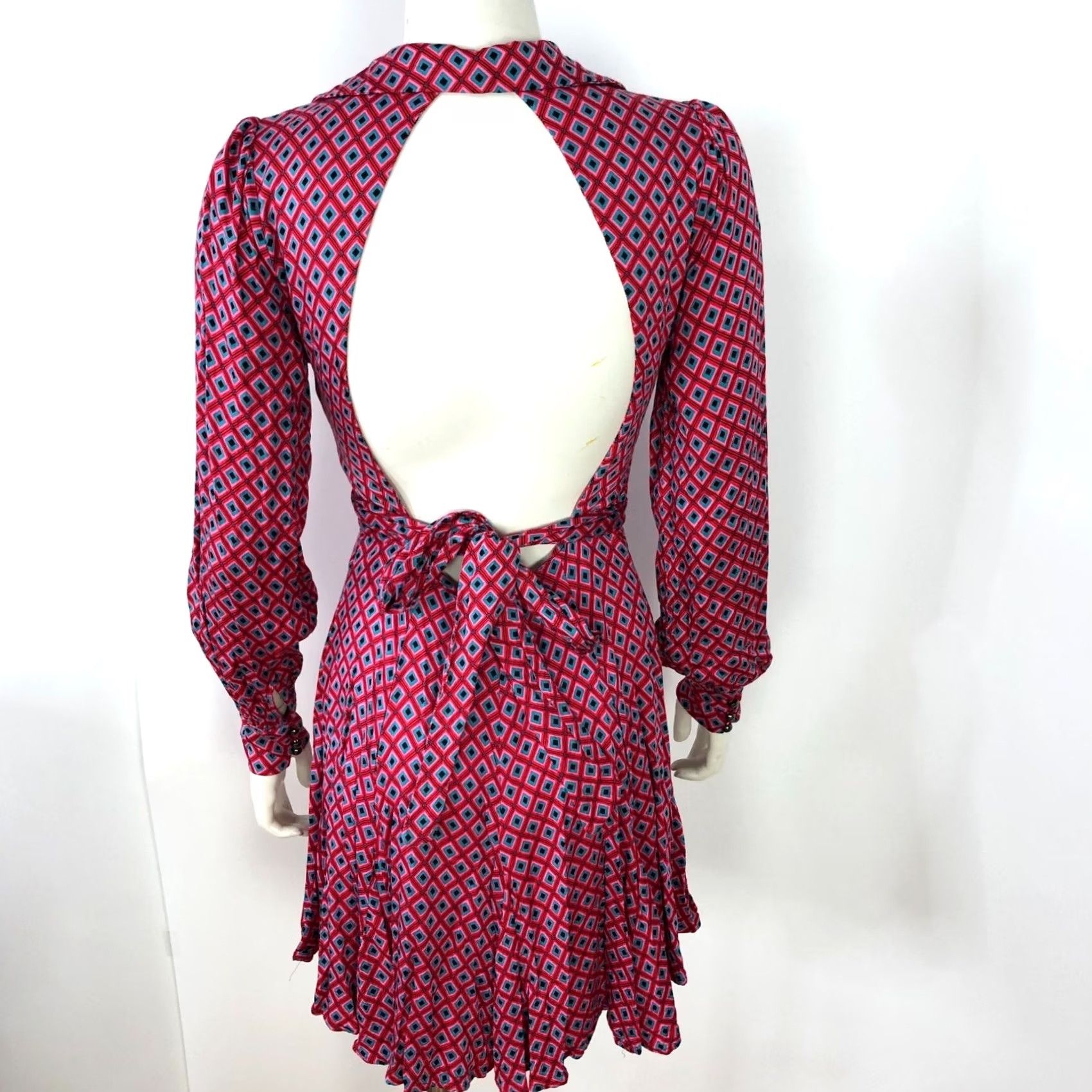 Free People Free People XS Dress Shirt Wrap Open Back Above Knee Pink Red MINT All Over Print Vintage No Size XS / US 0-2 / IT 36-38 - 5 Thumbnail