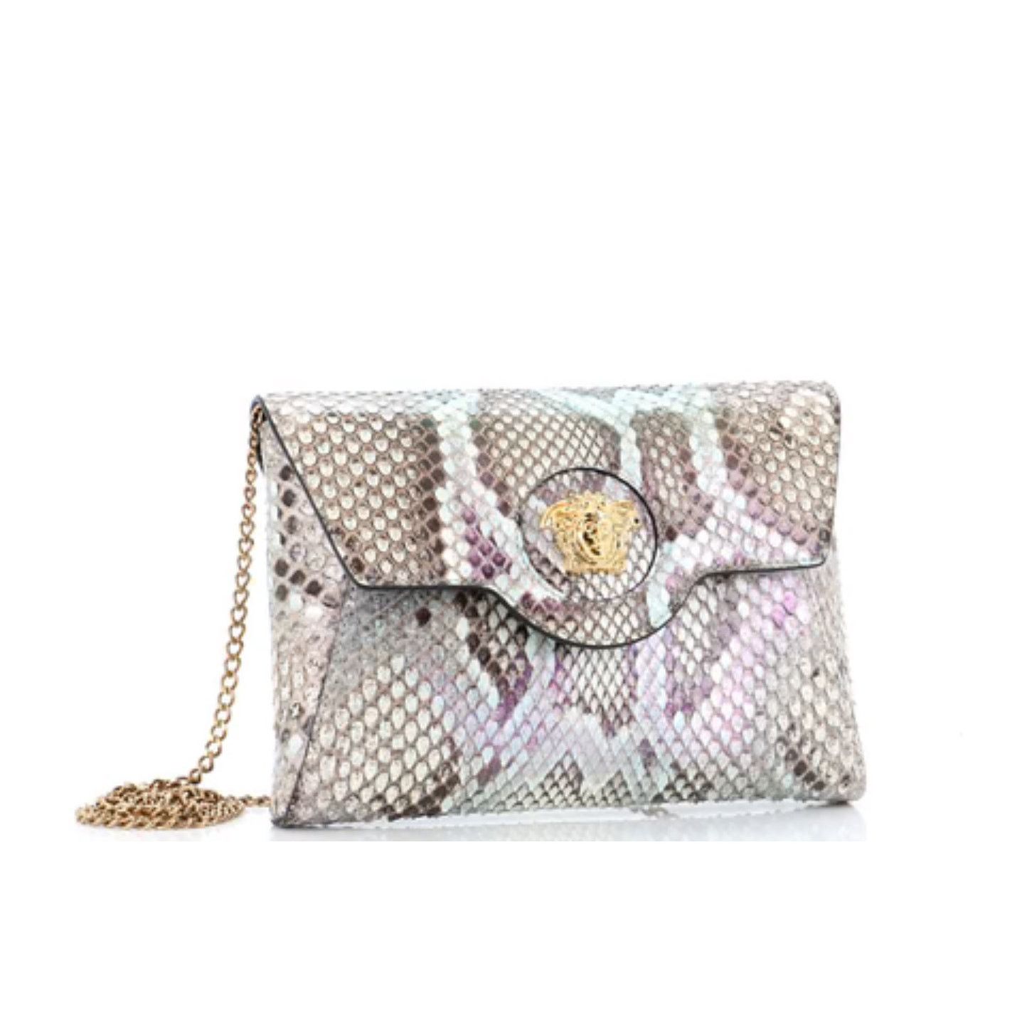 Versace VERSACE La Medusa Python Envelope Clutch Bag Gold Chain Grey Size ONE SIZE - 2 Thumbnail