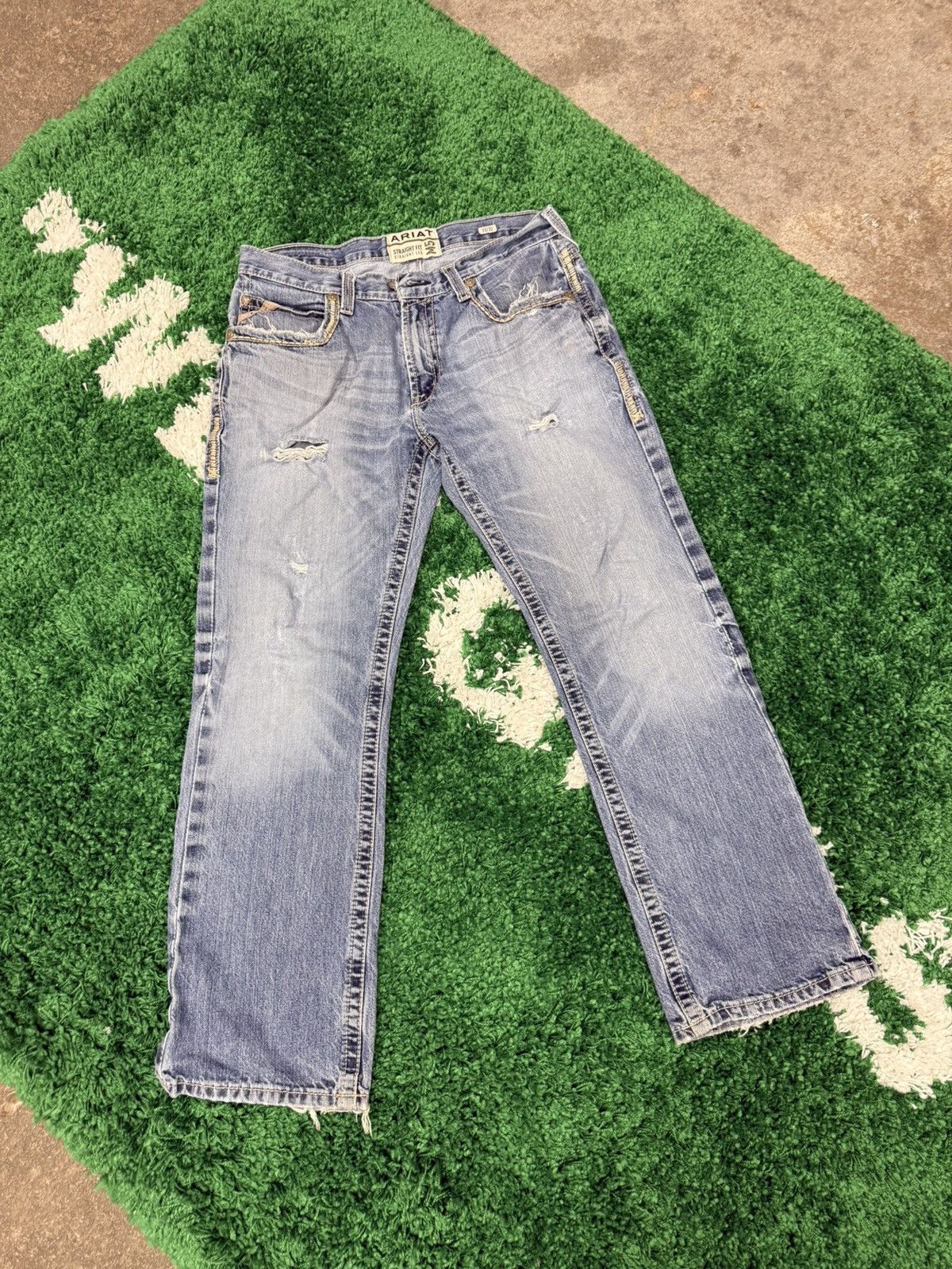 Ariat Ariat Straight Leg Contrast Stitch Denim Jeans 33 x 30 Size US 33 - 4 Thumbnail