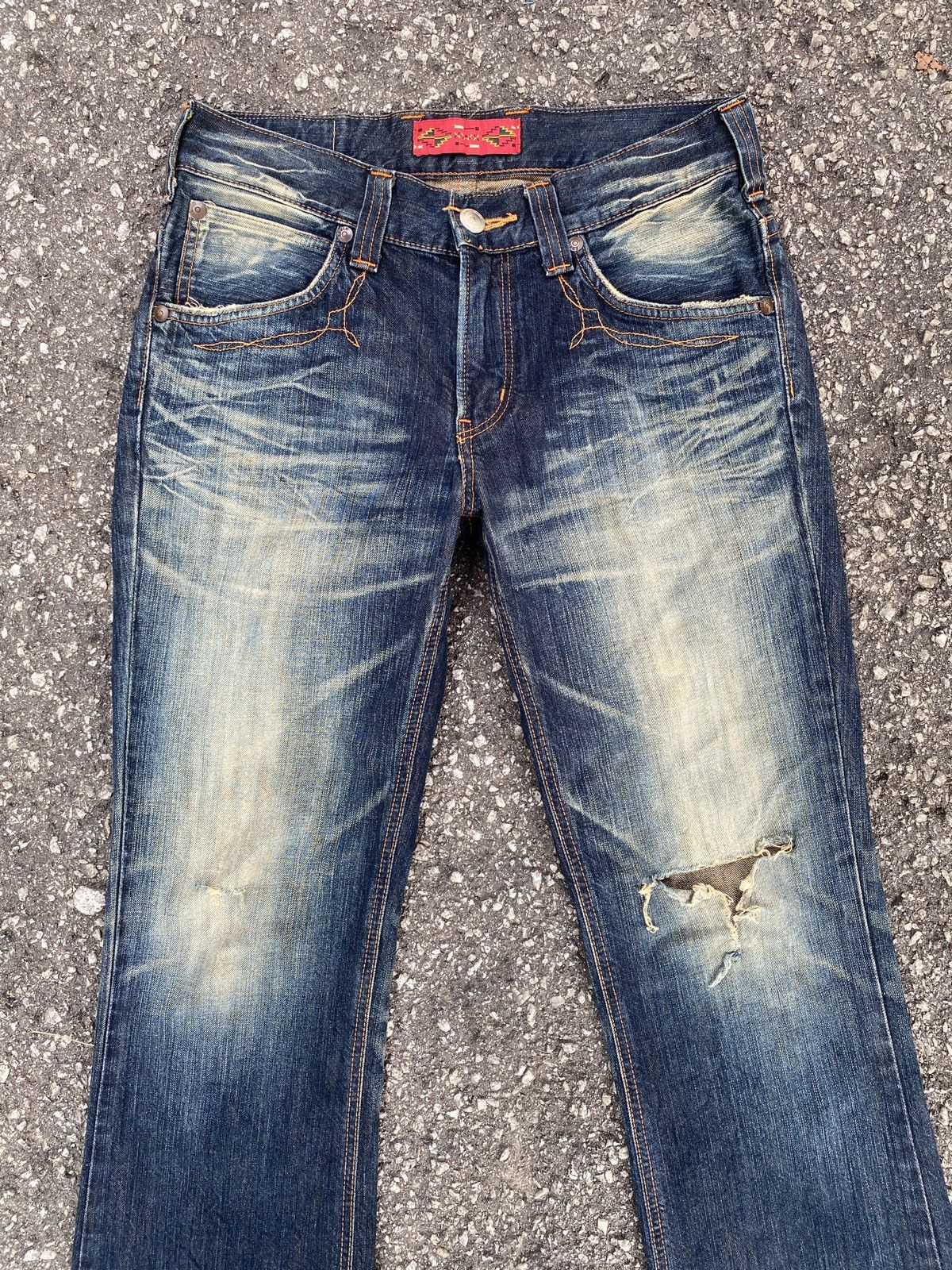 Cowboy Equipment × Edwin × Japanese Brand Edwin Claws Mark Design Flare Distressed Western Cowboycore Size US 32 / EU 48 - 3 Thumbnail