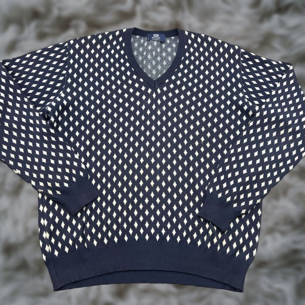 Vintage BOGGI Milano Sweater XL Blue Cotton V-Neck Men Pullover Size US XL / EU 56 / 4 - 1 Thumbnail