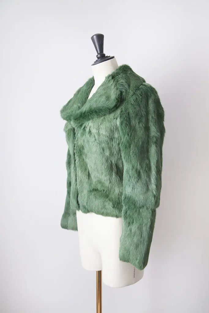 Vintage 1980's cute green fur jacket Size S / US 4 / IT 40 - 3 Thumbnail