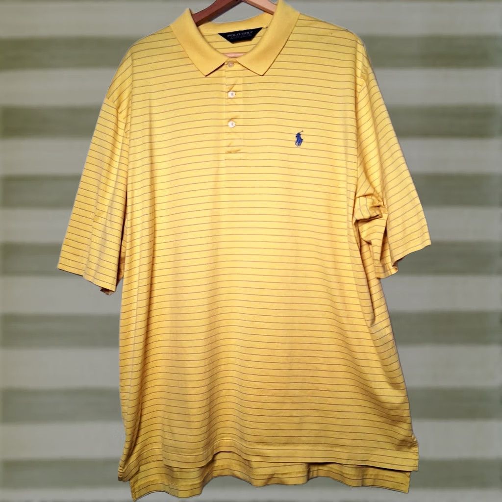 Vintage Polo Golf Shirt Men XXL Yellow Blue Striped Pony Logo Golfing README Size US XXL / EU 58 / 5 - 1 Thumbnail