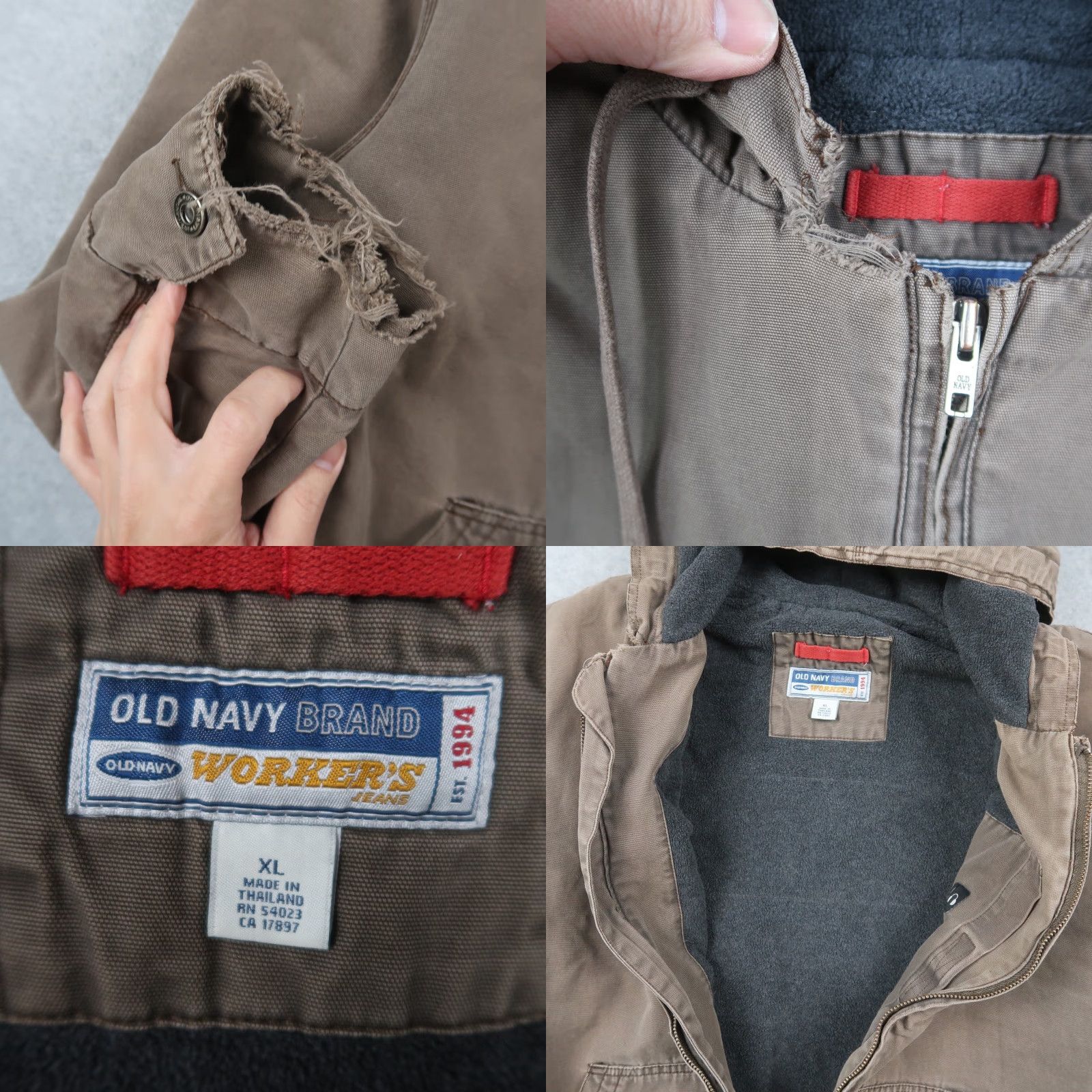 Old Navy VINTAGE Old Navy Workwear Jacket Men XL Brown Full Zip Fleece Lined Distressed Size US XL / EU 56 / 4 - 8 Thumbnail