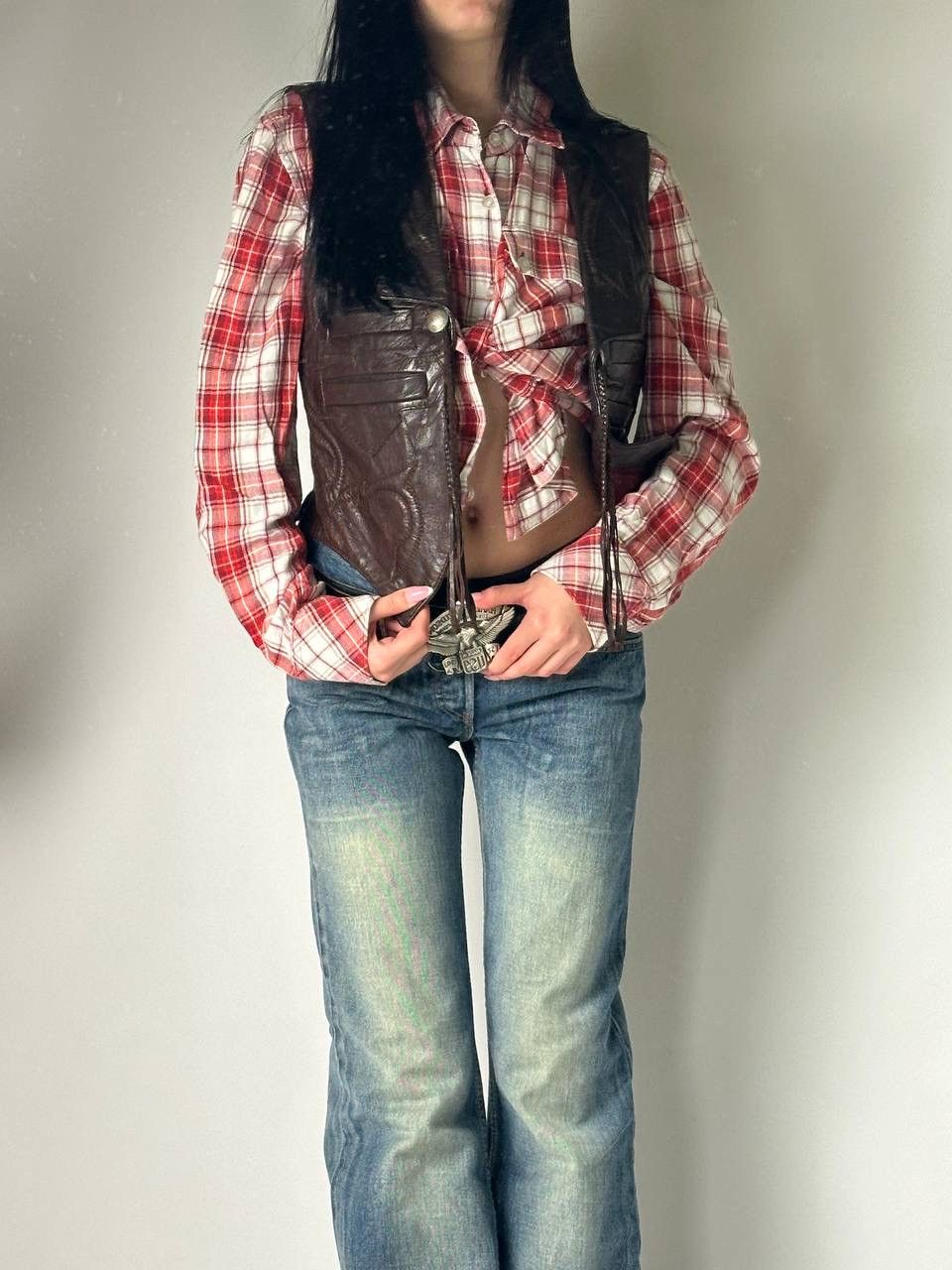 Cowboy Equipment 80s Cowboy Handmade Wester Leather Vest Mexico Vintage Spain Size S / US 4 / IT 40 - 1 Thumbnail