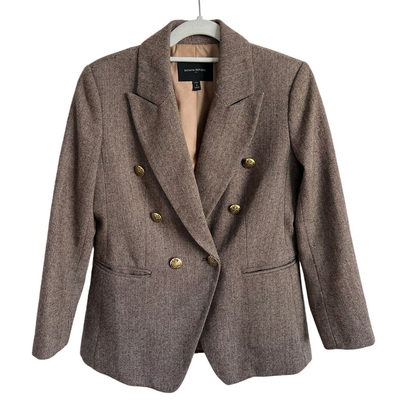 image of Banana Republic Herringbone Blazer Brown Size 4 Petite, Women's