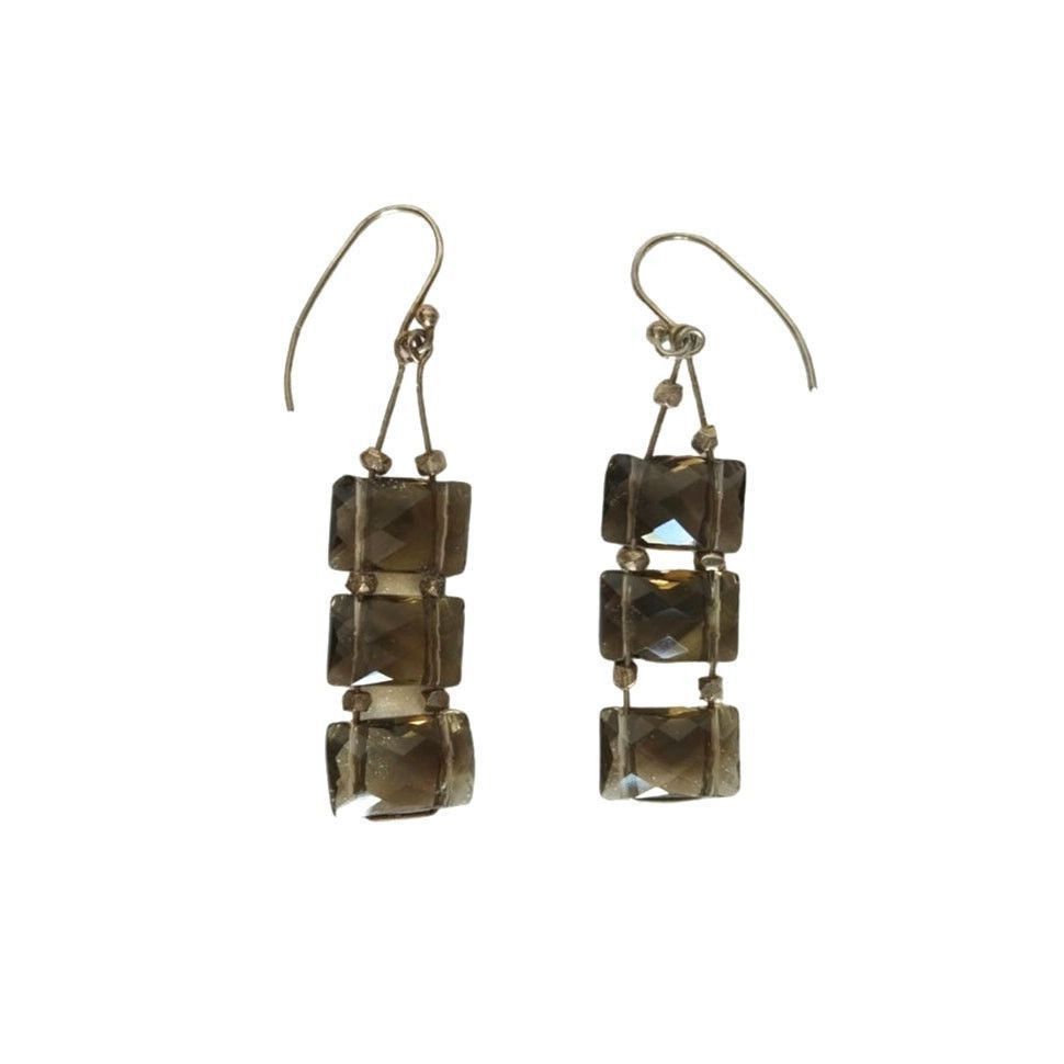 The Unbranded Brand Triple Smoky Quartz Dangle Earrings Sterling Silver 925 Size ONE SIZE - 2 Thumbnail
