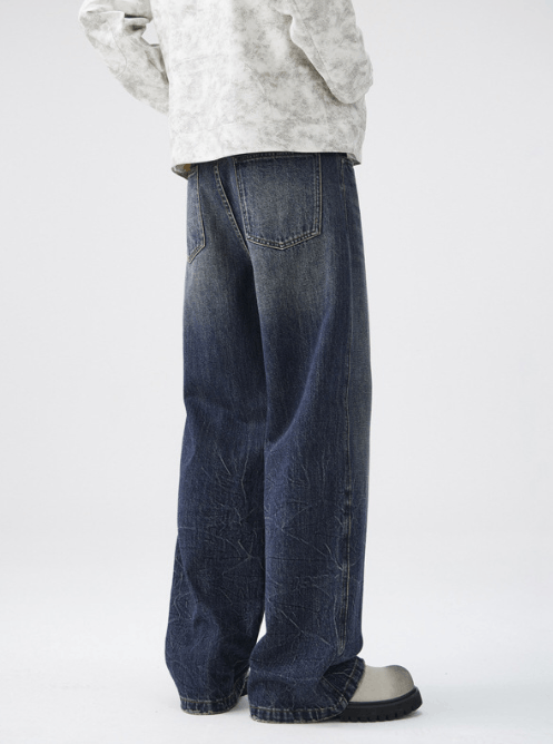 Japanese Brand Vintage washed tie-dyed distressed cracked straight jeans Size US 32 / EU 48 - 4 Thumbnail