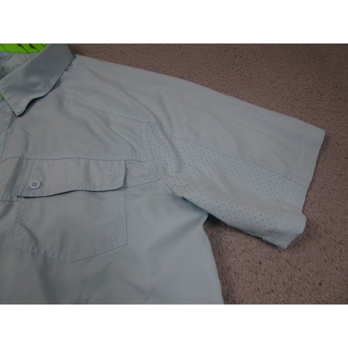 Huk Fishing Shirt Mens Large Blue Button Down Short Sleeve Outdoor