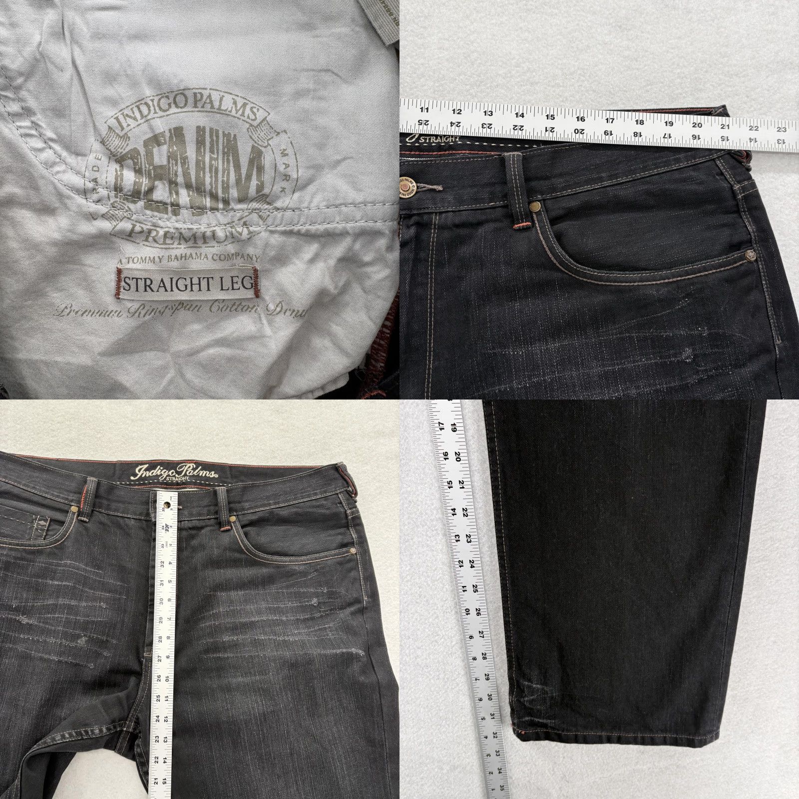 Denime VINTAGE Indigo Palms Jeans Mens 42x32 Black Straight Leg Premium Denim Distressed Wash Size US 42 / EU 58 - 8 Thumbnail
