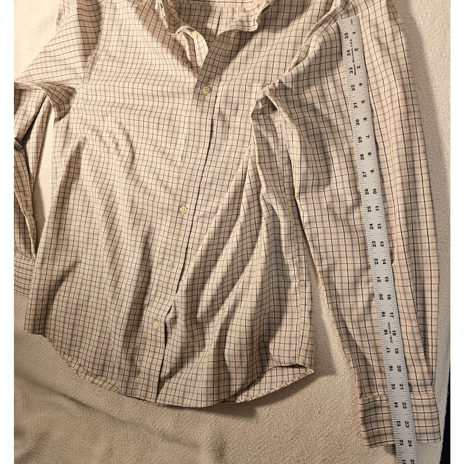 Eddie Bauer Eddie Bauer Mens Long Sleeve Tan & Blue Plaid Button Up Dress Shirt M Brown Plaid Shirt Mens Button-Up Shirt Size 40R - 6 Thumbnail
