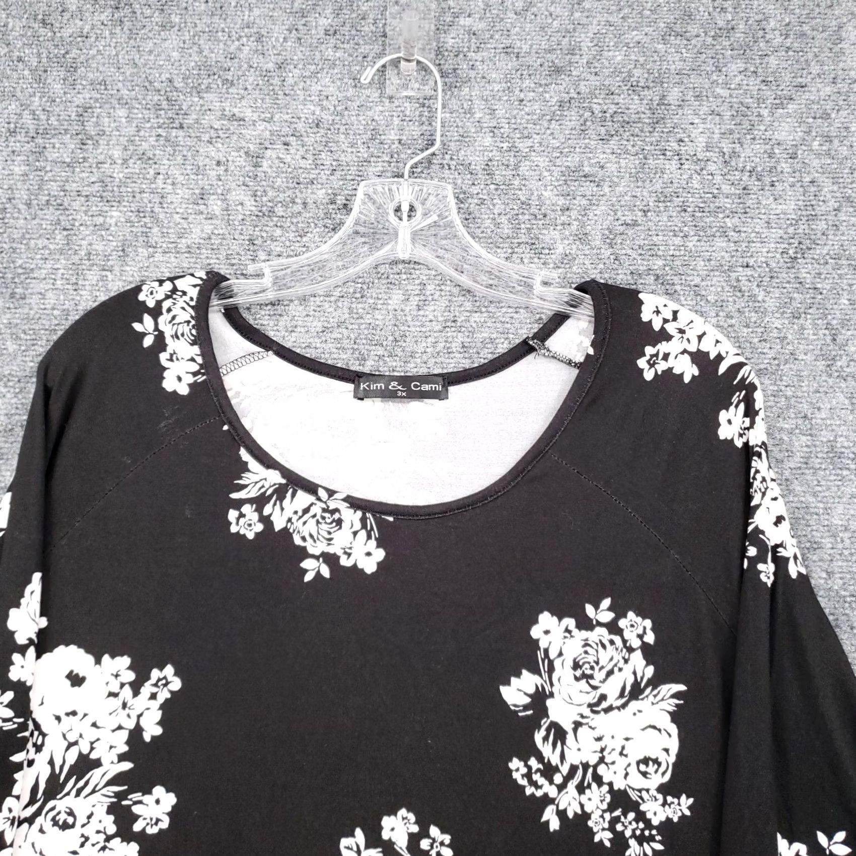 Vintage Kim & Cami Blouse Womens 3X Plus Black Floral Oversized Loose 3/4 Sleeve Stretch Size XXL / US 16-18 / IT 52-54 - 3 Thumbnail