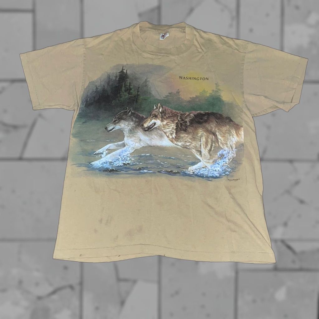 Anvil VINTAGE Anvil T-Shirt Washington Mens XL Brown 100% Cotton American Theme Size US XL / EU 56 / 4 - 1 Thumbnail