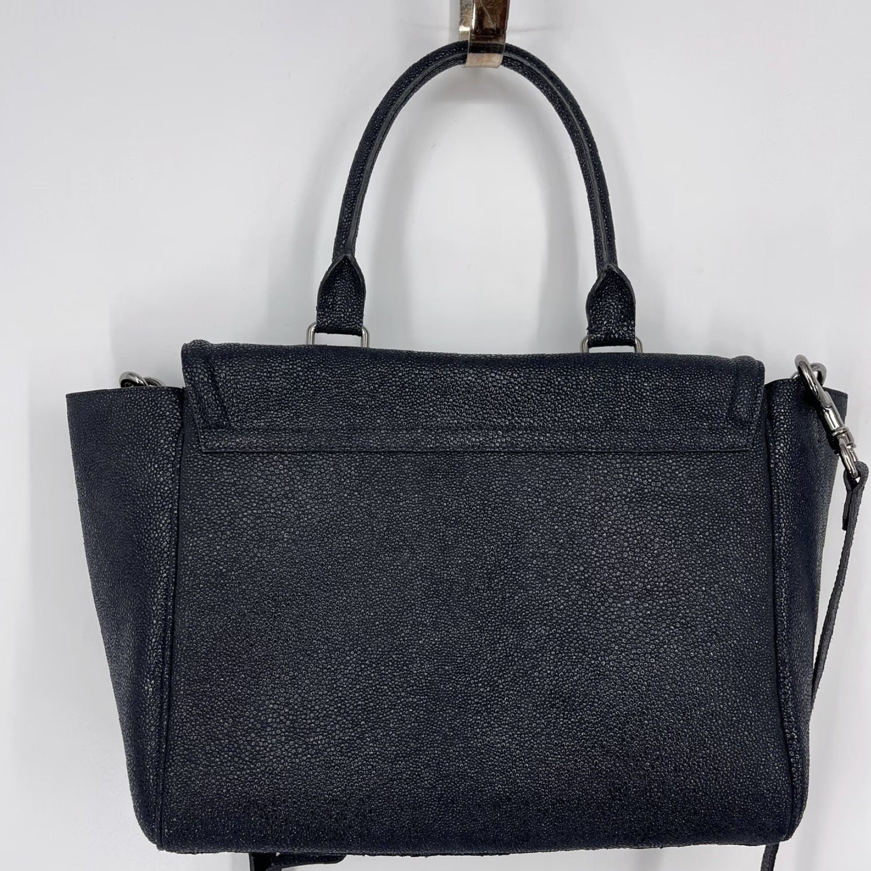 Vintage Hill and Friends Satchel Tote Women Large Blue Leather Pebbled Crossbody Strap Silver Hardware Happy Womens Size ONE SIZE - 5 Thumbnail