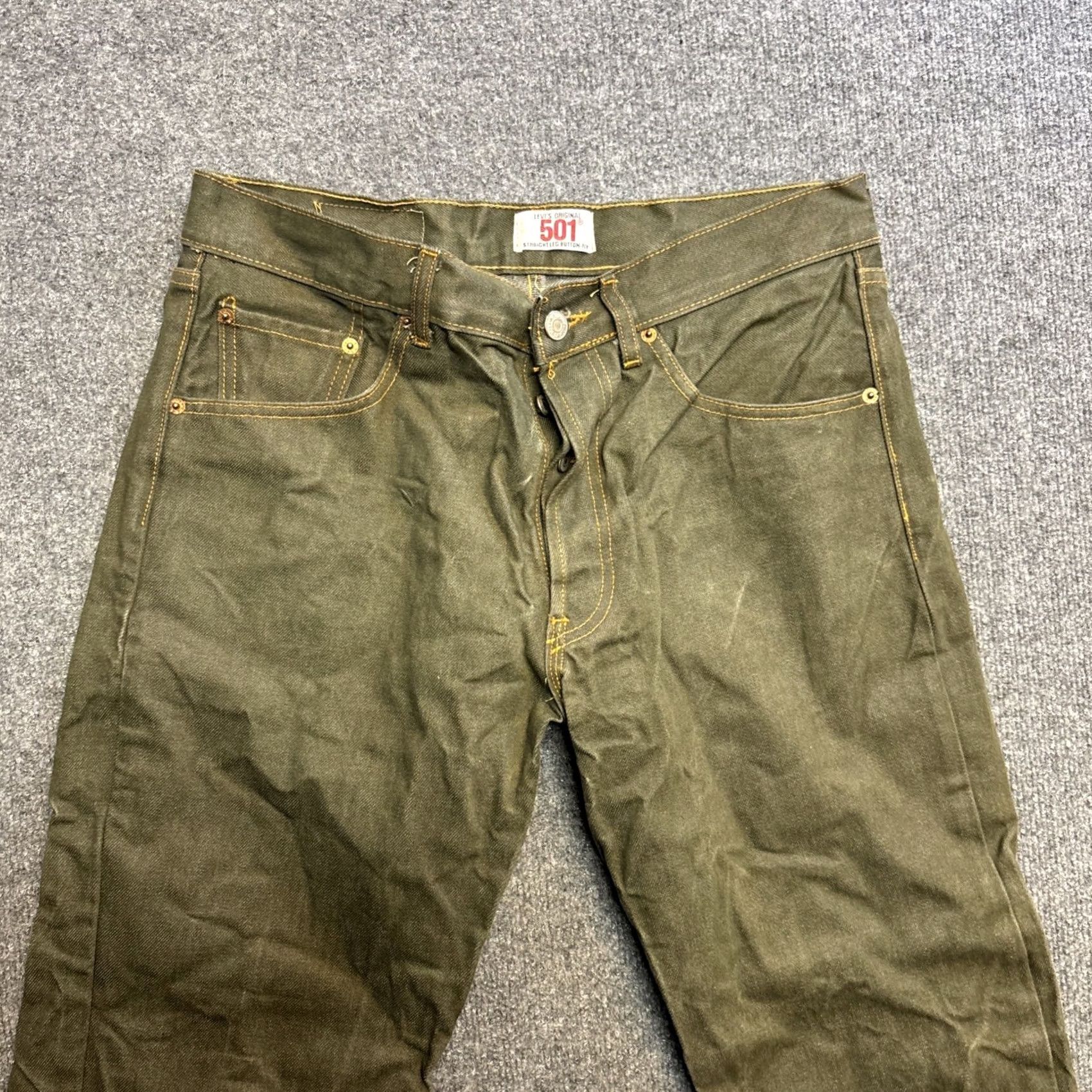 Levi's VINTAGE Levi’s 501 Jeans Mens 36x30 Green Denim Button Fly Straight Leg 90s City Art Regular Mens Size US 36 / EU 52 - 5 Thumbnail