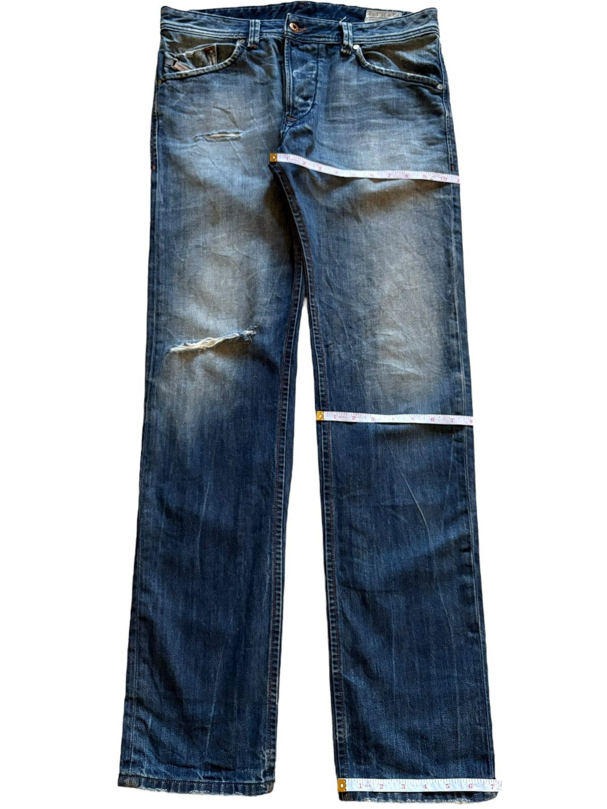 Diesel × Diesel Black Gold Vintage Diesel Faded Blue Wash Distressed Slim Jeans Size US 34 / EU 50 - 16 Thumbnail