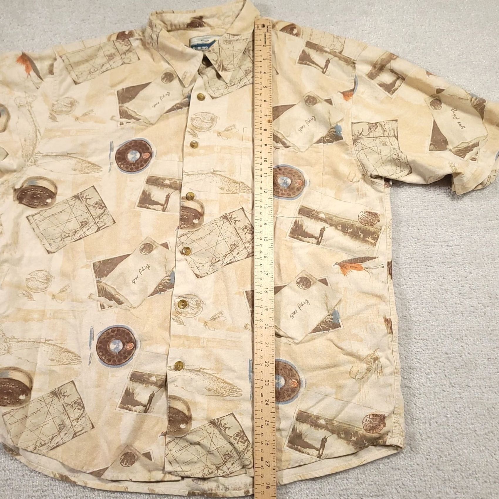 Vintage Summa Shirt Mens XL Silk Blend Hawaiian Beach Aloha Short Sleeve Button-Up Collared Beach Theme Beige" Size US XL / EU 56 / 4 - 5 Thumbnail