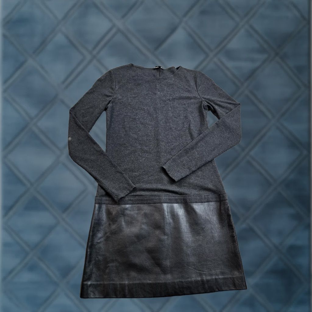 Theory Theory Sweater Dress Womens Small Gray Lamb Leather Skirt Long Sleeve Sheath Size S / US 4 / IT 40 - 1 Thumbnail