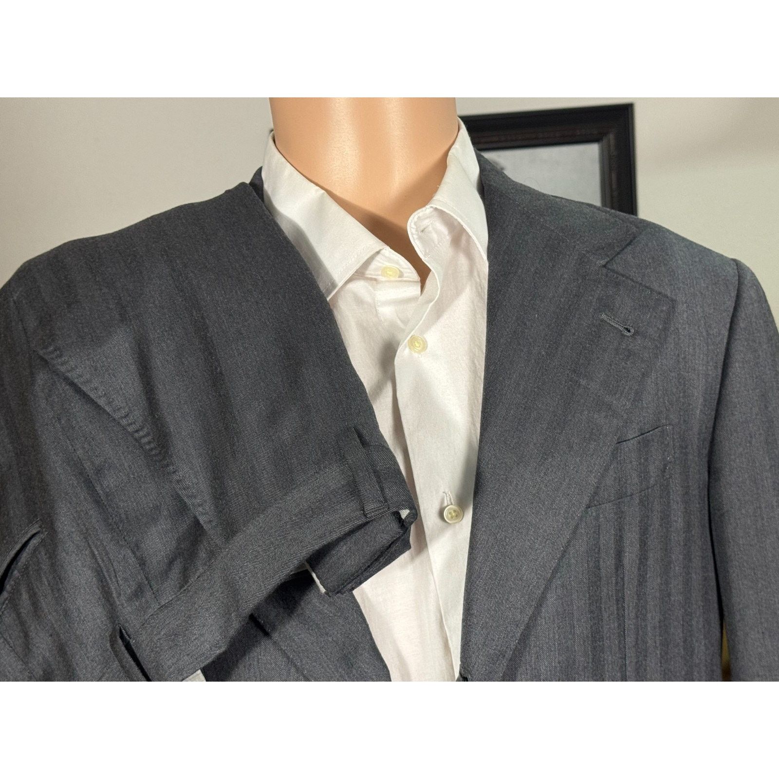 Brunello Cucinelli Brunello Cucinelli Charcoal Herringbone Suit 50EU 40R 34x28 Size 40R - 14 Thumbnail