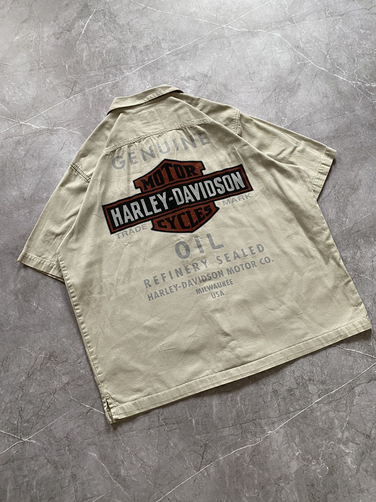 Harley Davidson × Vintage Harley Davidson Motorcycles Genuine Oil Shirt Button Up Usa Size US XL / EU 56 / 4 - 1 Thumbnail