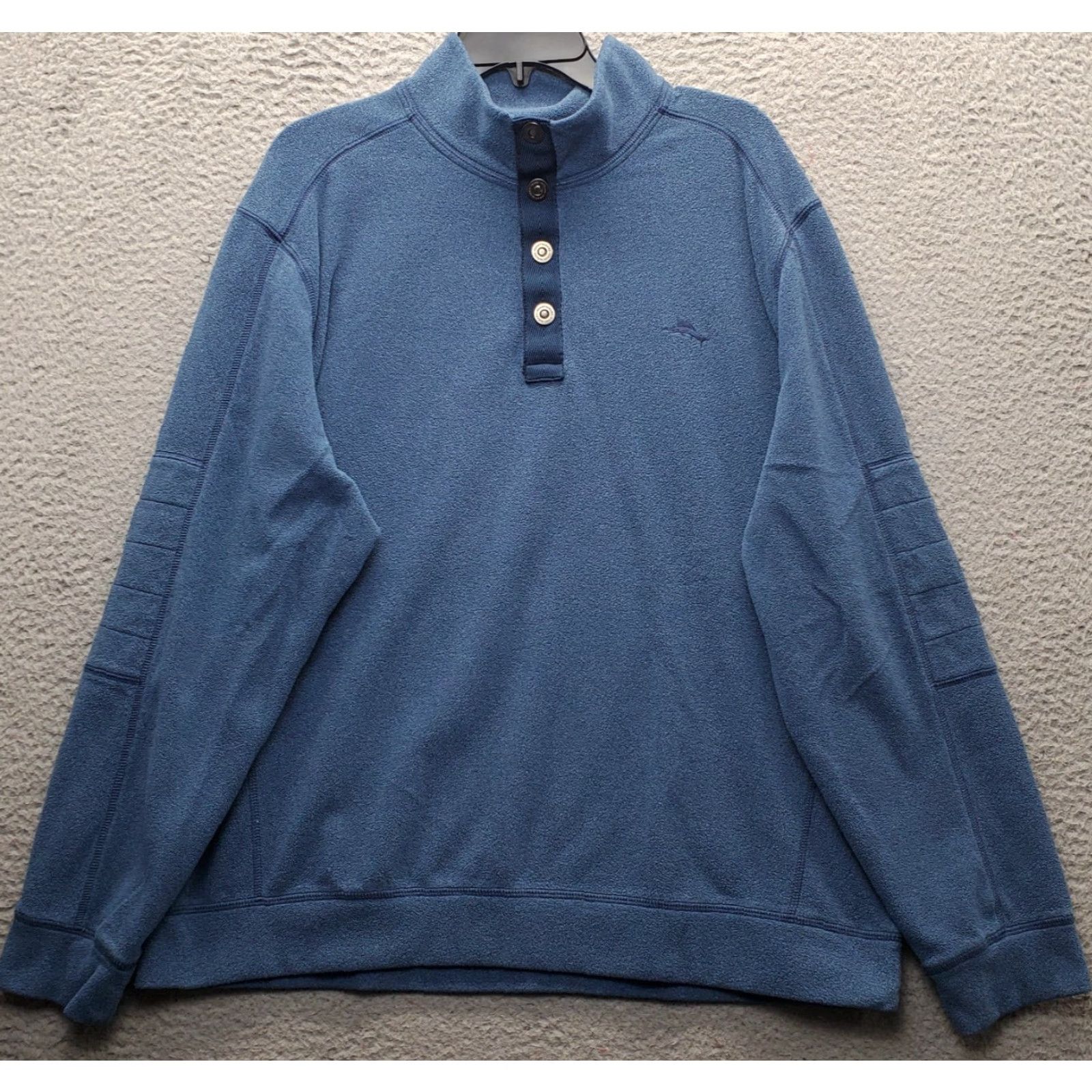Tommy Bahama Tommy Bahama Sweatshirt Mens Large Blue Embroidered Logo 1/4 Snap Button Mock Neck Pullover Shirt Size US L / EU 52-54 / 3 - 2 Thumbnail