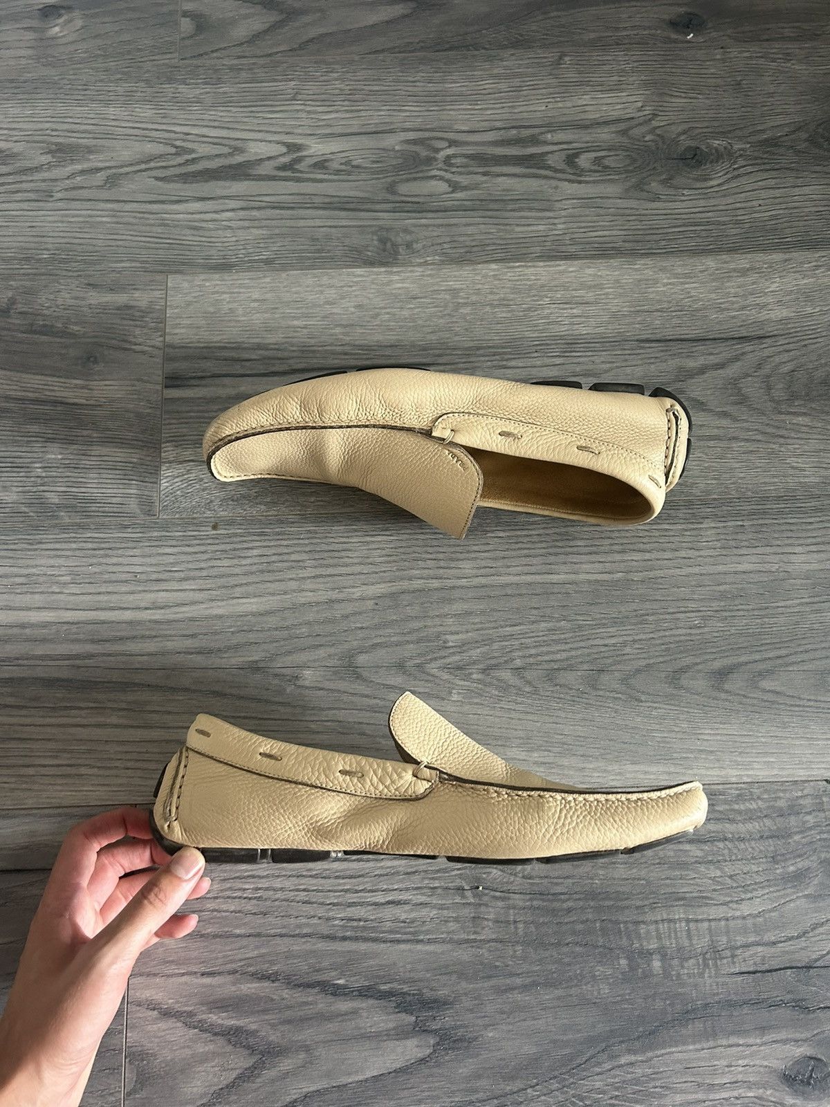 Prada Cream Leather Mocassins Size US 11 / EU 44 - 2 Thumbnail