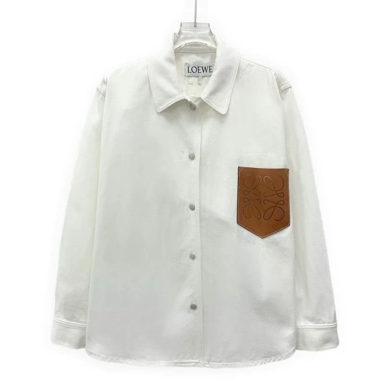 Loewe Loewe White logo leather cotton collar single row button l Size XS / US 0-2 / IT 36-38 - 1 Thumbnail