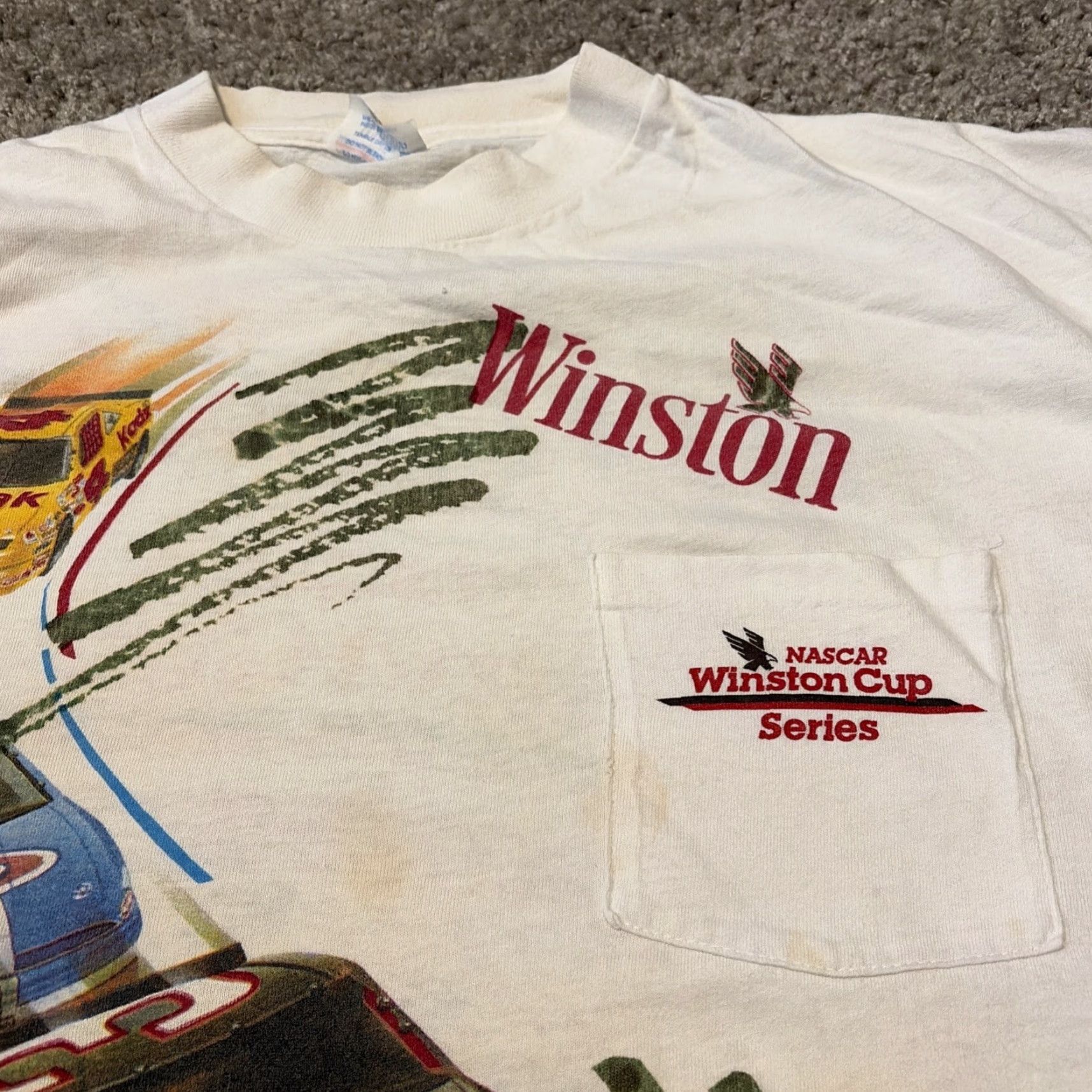Vintage VINTAGE Winston NASCAR Front Pocket White Racing T-Shirt XL Men 90s Size US XL / EU 56 / 4 - 7 Thumbnail