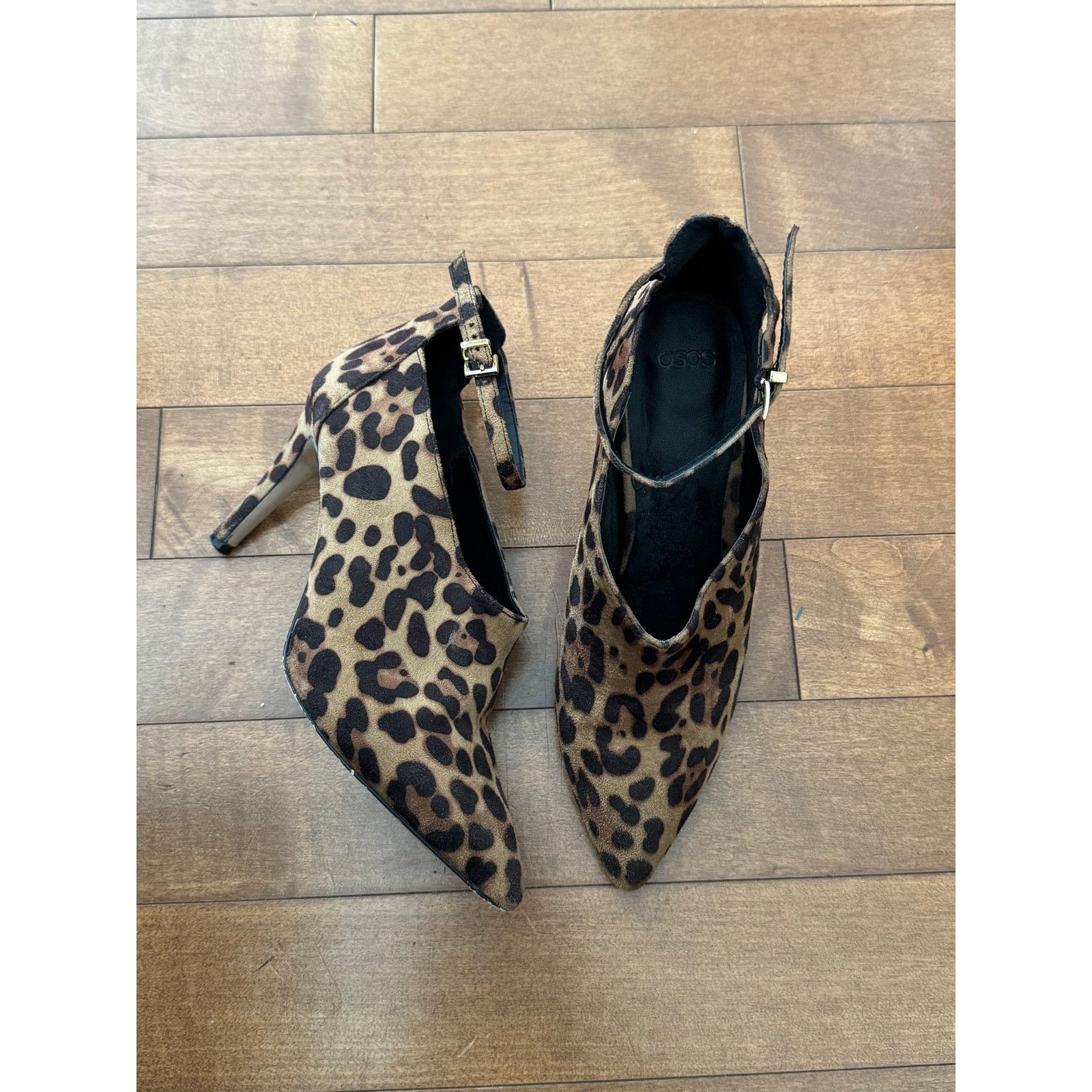 Asos Leopard print ankle straps, stiletto heel low cut booties 5 Size US 5 / IT 35 - 23 Thumbnail