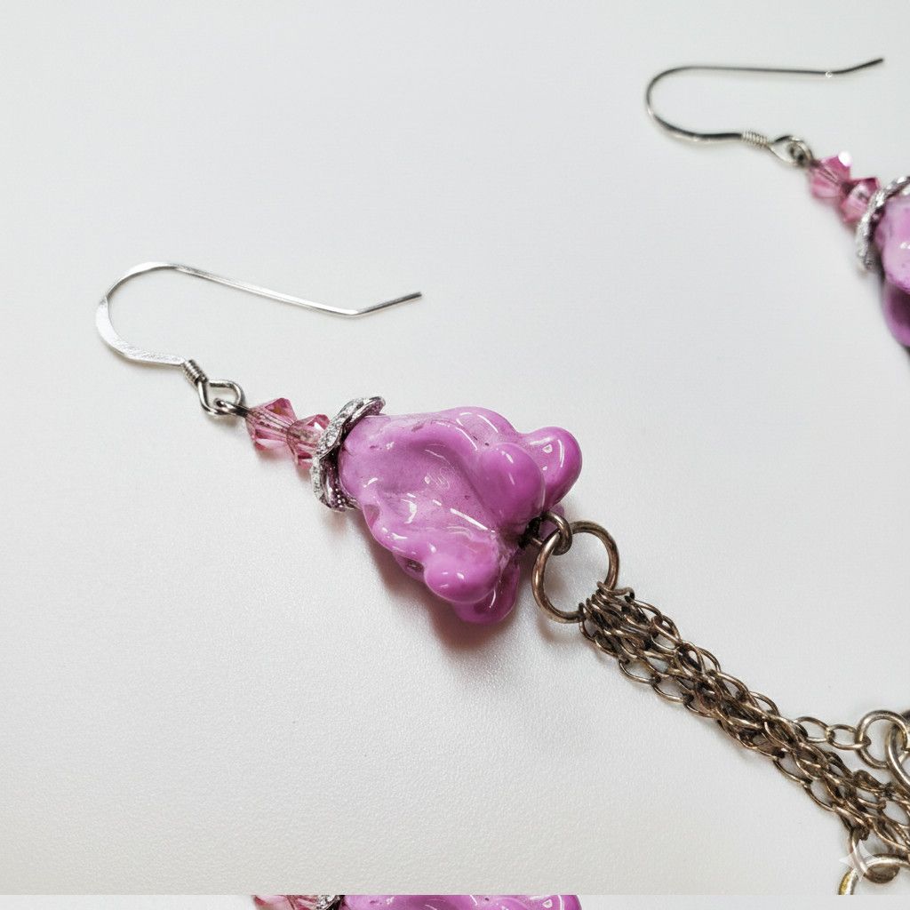 Handmade Crystal 3.5" Earrings Jellyfish 925 Sterling Silver Wire Size ONE SIZE - 4 Thumbnail